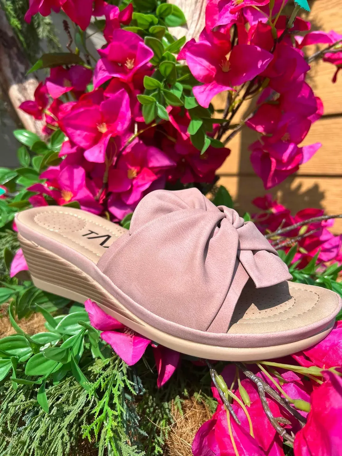 Mule rose à nœud, petit talon